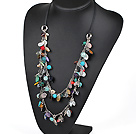 fashion pearl crystal and multi color gemstone necklace with extendable chain