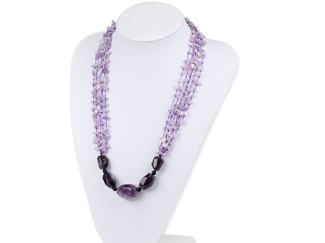 23.6 Inches Multi Strand Amethyst Chips Necklace