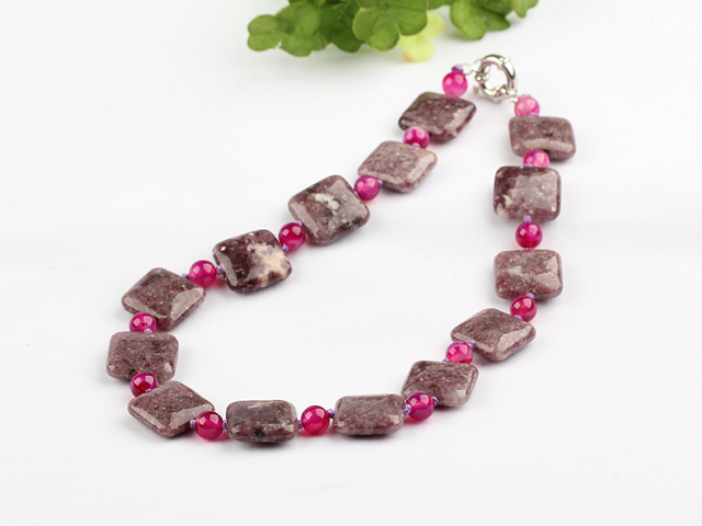 pink agate purple jade necklace with moonlight clasp