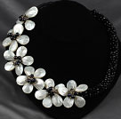 Black Series Black Crystal and White Lip Shell Flower Party Necklace