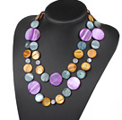 fashion long style colorful flat round shell necklace