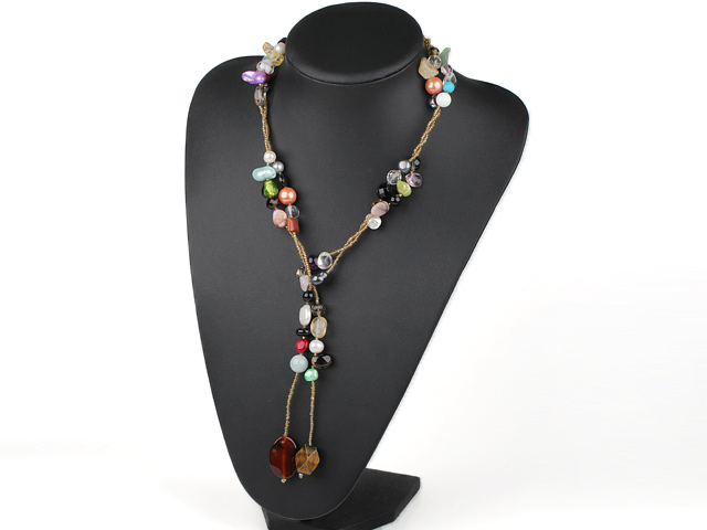51.2 inches long style multi color stone necklace