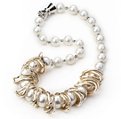 sparkly 12-16mm white sea shell beads necklace with magnetic clasp