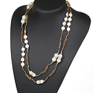 Assorted White Coin Pearl and White Sea Shell Long Style Necklace