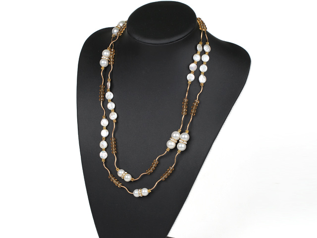 Assorted White Coin Pearl and White Sea Shell Long Style Necklace