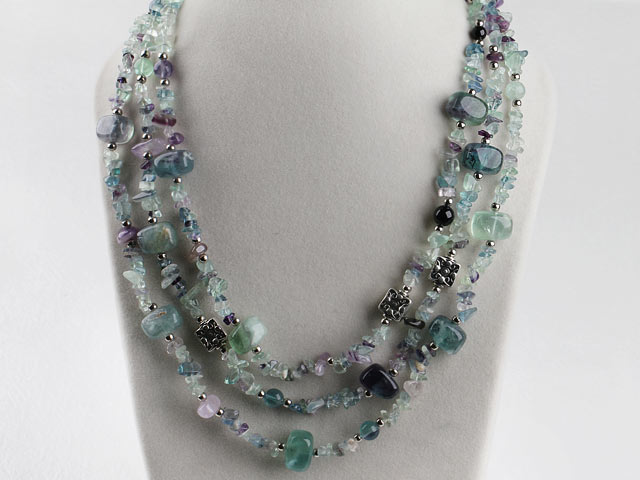 multi strand rainbow flourite chips beaded necklace