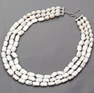 White Series Three Strands Rectangle Shape Rebirth Pearl Necklace