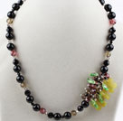 New Design Black Agate and Crystal and Olive Jade Necklace with Lobster Clasp