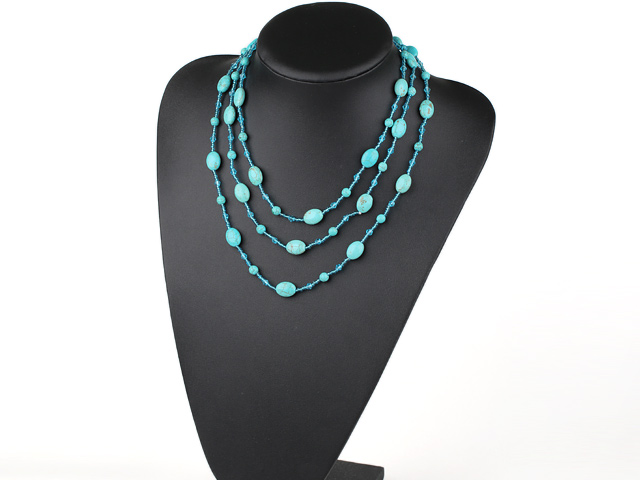 59.8 inches long style blue crystal and turquoise necklace