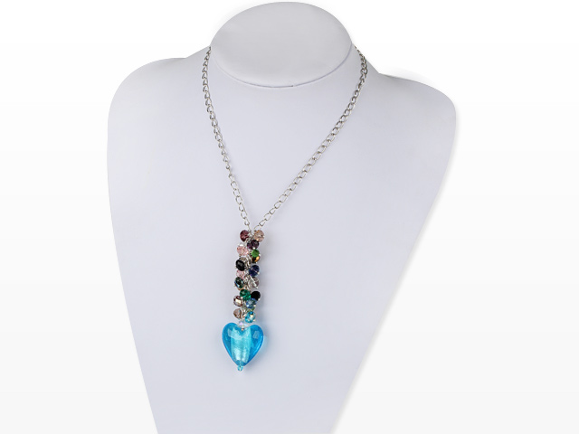 23.6 inches colorful crystal heart pendant necklace