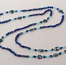 Dark Blue Series Freshwater Pearl Crystal Long Necklace