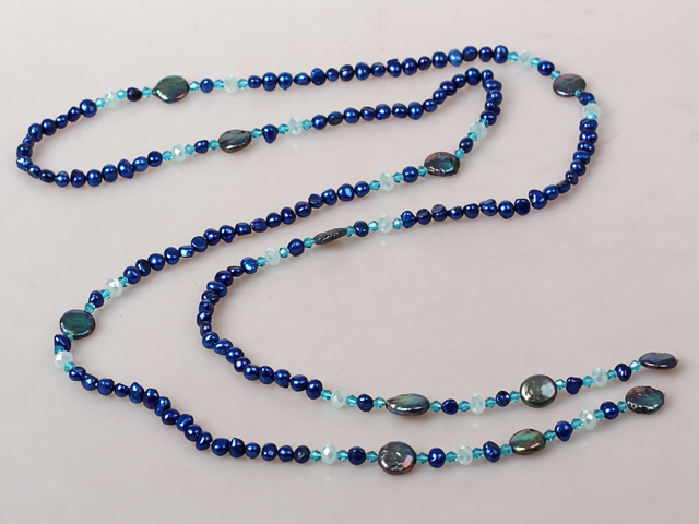 Dark Blue Series Freshwater Pearl Crystal Long Necklace
