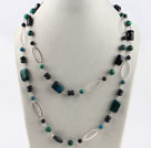 Long style black agate and phoenix necklace with oval shape metal loop