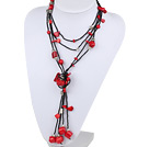 Two Strands Assorted Red Coral Necklace with Black Thread
