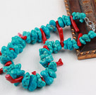 Irregular Shape Turquoise and Red Coral Branch Necklace