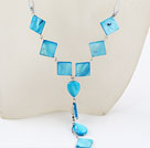 Simple Design Sky Blue Color Rhombus Shape Shell Y Style Necklace