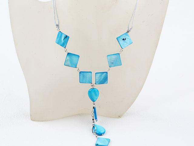 Simple Design Sky Blue Color Rhombus Shape Shell Y Style Necklace