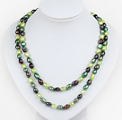 Long Style Green and Black Color Freshwater Pearl Beaded Necklace