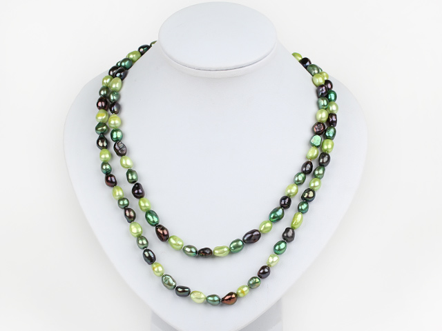 Long Style Green and Black Color Freshwater Pearl Beaded Necklace