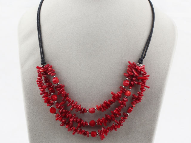 Assorted Three Layer Red Coral Necklace with Lobster Clasp