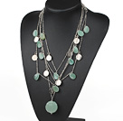 multi strand drop and heart shape aventurine necklace with tibet silver charm