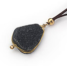 Black Series Wire Wrapped Black Frosted Agate Pendant Necklace with Dark Brown Leather