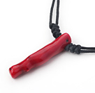 Fashion Red Coral Branch Necklace With Black Cords And Extendable Chain