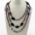 fashion long style black pearl agate and black lip shell necklace
