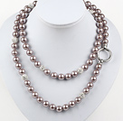 Long Style Round Violet Color Seashell Beaded Necklace with White Rhinestone Beads