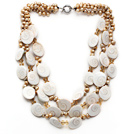 Multi Strands Champagne Color Pearl and Shell Fossil Necklace