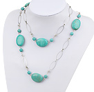 fashion turquoise long style necklace with metal ring