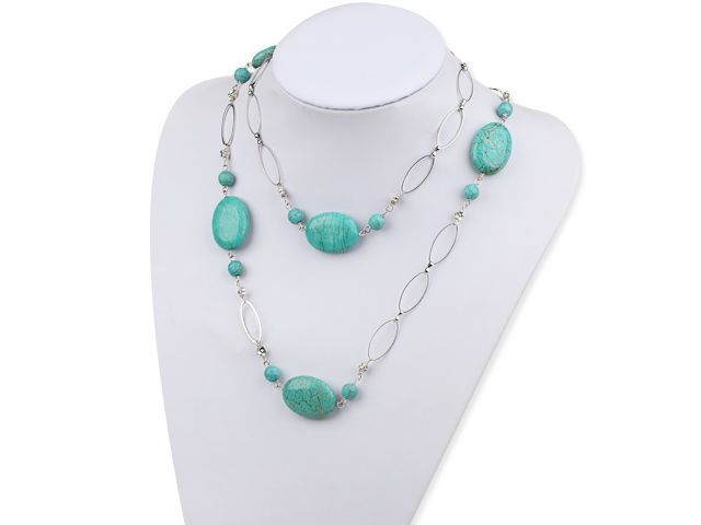 fashion turquoise long style necklace with metal ring