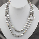 Long Style Round Light Gray Color Seashell Beaded Necklace with Rhinestone Beads