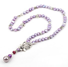 Romantic Lovely Purple Freshwater Pearl Pendant Necklace With Flower Toggle Clasp