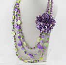 Big Style Purple Pearl and Shell Flower Necklace
