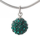Classic Design Peacock Green Rhinestone Ball Pendant Necklace with Metal Chain