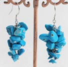 Beautiful Cluster Style Blue Turquoise Chips Loop Dangle Earrings With Fish Hook
