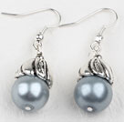 New Design Round Grey Seashell Beads And Cap Charm Dangle Earrings With Fish Hook