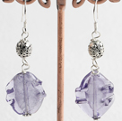 Lovely Purple Colored Glaze And Metal Charm Dangle Earrings With Fish Hook