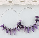 Large Diameter Metal Loop Garnet And Teeth Chipped Amethyst Hoop Earrings