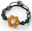 2013 Summer New Design Peacock Green Yellow Rhinestone Flower Adjustable Drawstring Bracelet