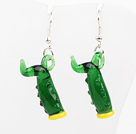 Nice Worm Shape Green Colored Glaze Dangle Earrings With Fish Hook