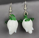 Lovely Green And White Colored Glaze Dangle Earrings With Fish Hook