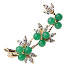 Fashion Branch Round Green Inlaid Malaysian Jade Brooch With Charming Rhinestones