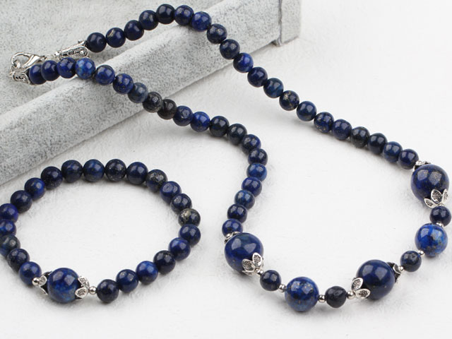 New Design Lapis Set ( Beaded Necklace and Matched Bracelet )