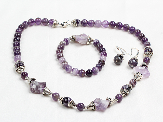New Design Amethyst Set (Necklace Bracelet and Matched Earrings)