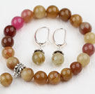 Classic Design Round Three Colored Jade Beaded Bracelet with Matched Earrings