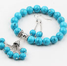 Classic Blue Turquoise Beaded Set ( Elastic Bracelet and Matched Earrings )