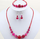 Simple Style Rose Pink Agate Set ( Necklace Bracelet and Matched Earrings )