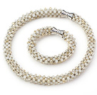 Gray Series Gray Jade Tube Shape Woven Set ( Necklace and Matched Bracelet)
